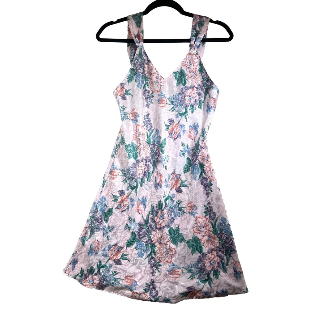 Vintage Nordstrom Lingerie Floral Satin Babydoll Mini Slip Dress Small Nightgown